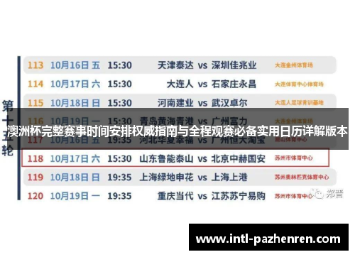 澳洲杯完整赛事时间安排权威指南与全程观赛必备实用日历详解版本